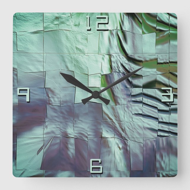 Relógio Quadrado Mosaico de menta acinzentada com entalhe ligeiro e (Frente)