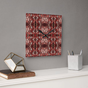 Relógio Quadrado Mosaico de Terracota Marrom Vermelho