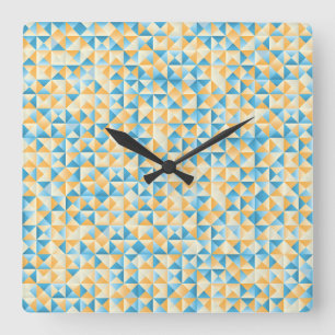 Relógio Quadrado Mosaico em azul e laranja