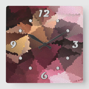 Relógio Quadrado Mosaico em cores castanho-rosa e amarela