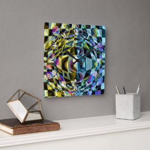 Relógio Quadrado Mosaico Geométrico Moderno Abstrato Ousado