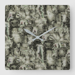 Relógio Quadrado mosaico gravado em abstrato em tons de cinza