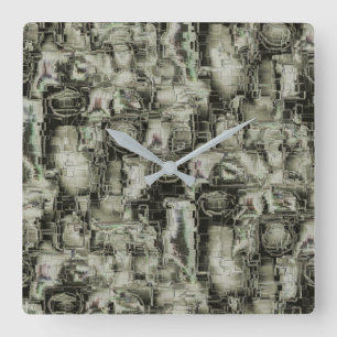 Relógio Quadrado mosaico gravado em abstrato em tons de cinza