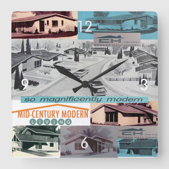 Relógio Quadrado Mosaico Moderno dos anos 60 (Frente)