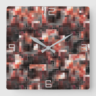 Relógio Quadrado Mosaico quadrado estilo azulejo virtual em castanh