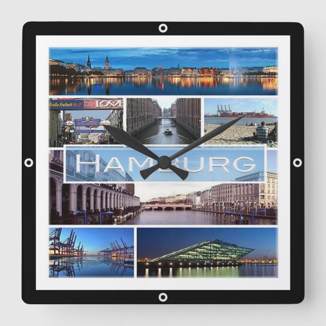 Relógio Quadrado mosaico zDE003 de HAMBURG na Alemanha Europa, (Frente)