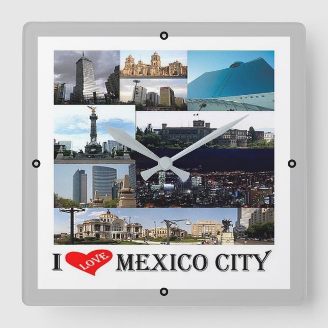 Relógio Quadrado Mosaico zMX008 da CIDADE DO MÉXICO que Amo, (Frente)