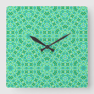 Relógio Quadrado Mosaicos Beachy Blue e Green