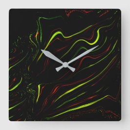 Relógio Quadrado Mostra vestígios verdes e vermelhos longos e verme