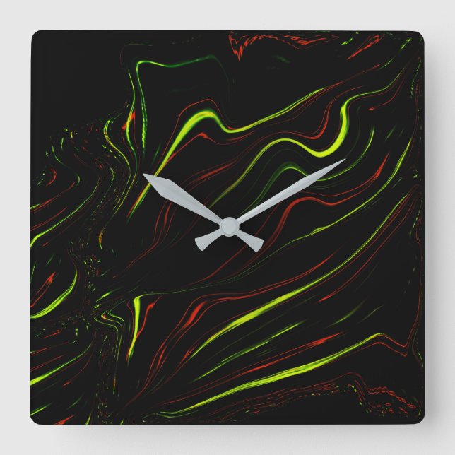 Relógio Quadrado Mostra vestígios verdes e vermelhos longos e verme (Frente)