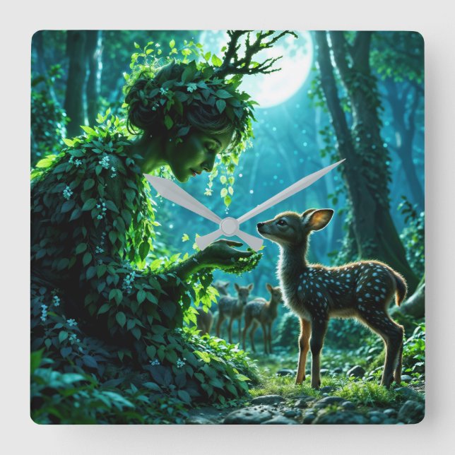 Relógio Quadrado Mother nature's gentle touch on a spotted fawn (Frente)