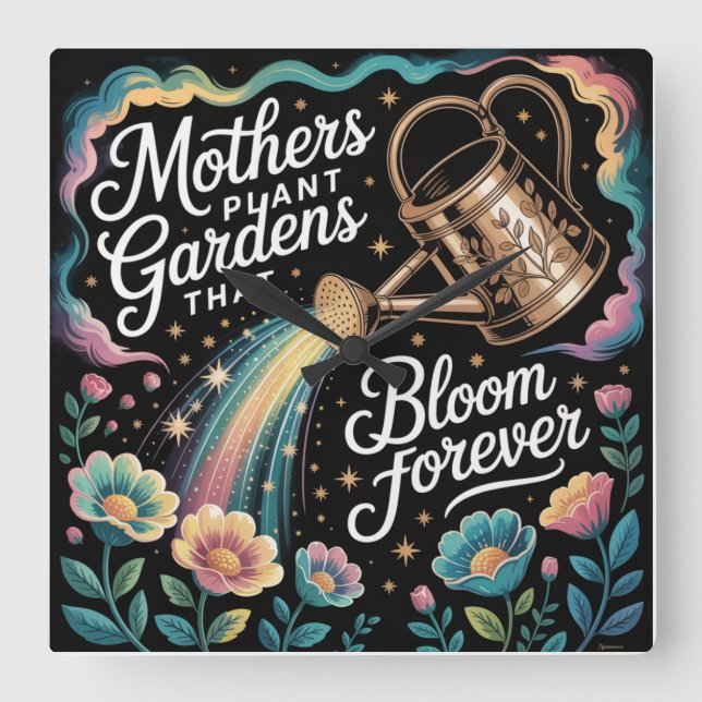 Relógio Quadrado Mothers Plant Gardens That Bloom Forever (Frente)