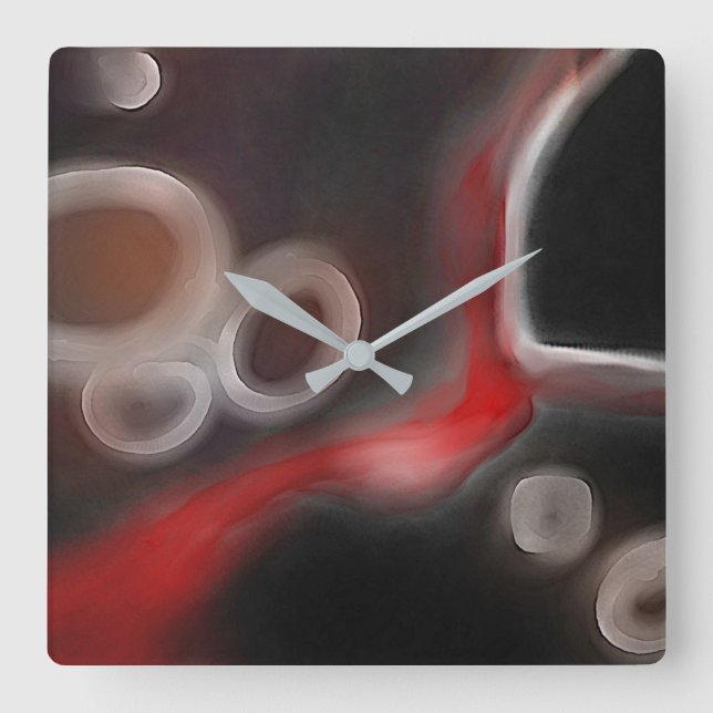 Relógio Quadrado Motif Arterial: Abstrato preto, branco e vermelho (Frente)