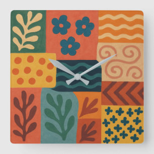 Relógio Quadrado Motif de Padrão de Colagem do Jardim Retroativo Di