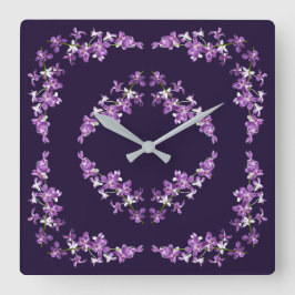 Relógio Quadrado Motif Dendrobium Orquídeo Roxo