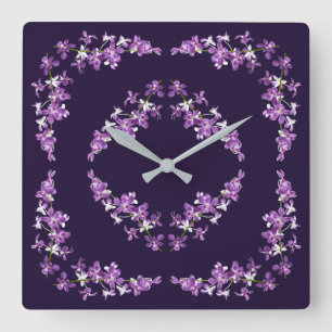 Relógio Quadrado Motif Dendrobium Orquídeo Roxo