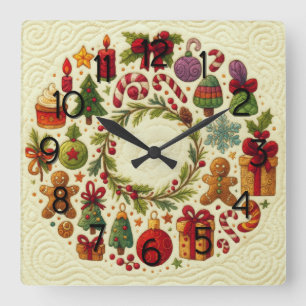 Relógio Quadrado Motifs de Natal de Exame Inclinado