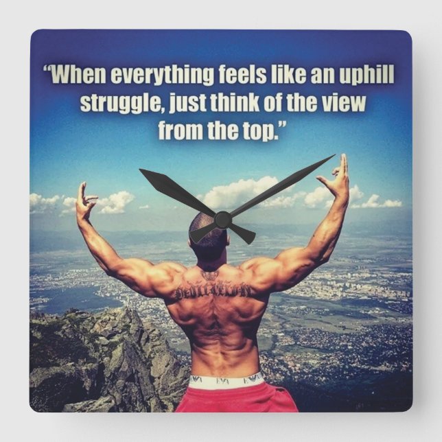 Relógio Quadrado Motivação de Workout de Gym Malhação de Construção (Frente)