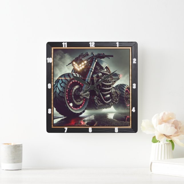Relógio Quadrado Motociclo futurístico com luzes LED exibindo (Lar)