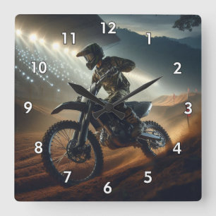 Relógio Quadrado MotoCross Competição Muito Legal Renderização Digi