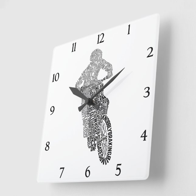 Relógio Quadrado Motocross Off Road Motorcycle Word Art (Ângulo)