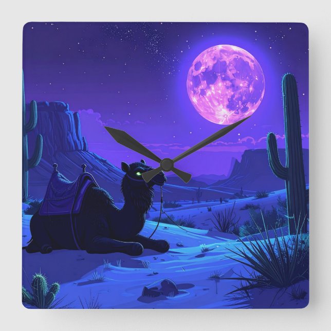 Relógio Quadrado Mousepad Camelo do Deserto (Frente)