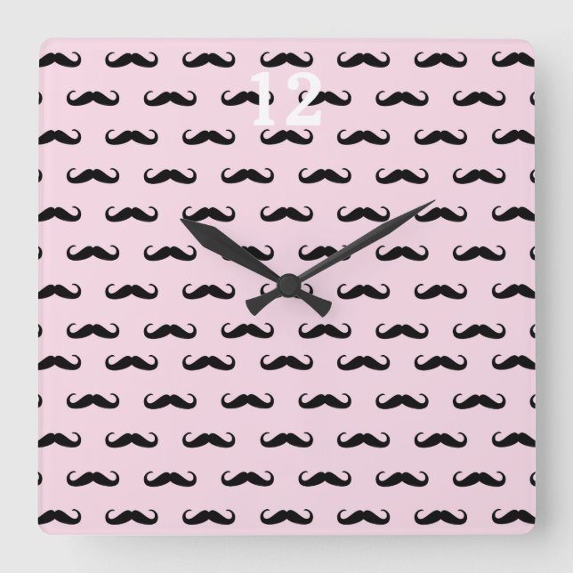 Relógio Quadrado Moustache & Pink | Wanduhr quadrado (Frente)