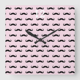 Relógio Quadrado Moustache & Pink | Wanduhr quadrado