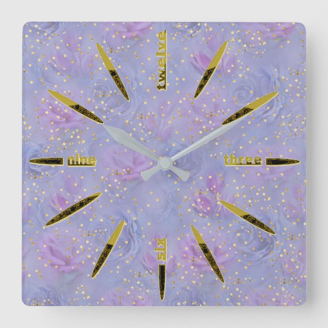 Relógio Quadrado Muito peri Aquarela,Rosas,Tulipas (Frente)