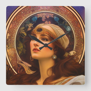 Relógio Quadrado Mulher Arte Nova
