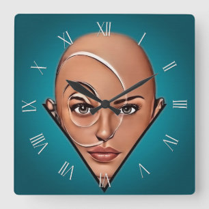 Relógio Quadrado Mulher careca. Arte moderna