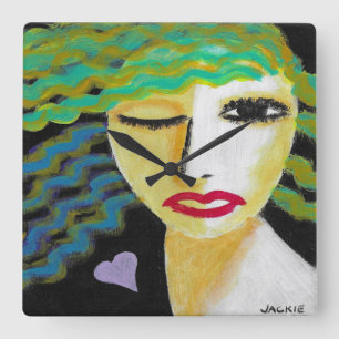 Relógio Quadrado Mulher com Abstrato de Arte do Coração Púrpura