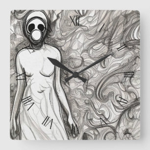 Relógio Quadrado Mulher com máscara de gás