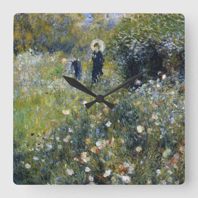 Relógio Quadrado Mulher com Parasol em Jardim por Auguste Renoir (Frente)