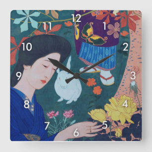 Relógio Quadrado Mulher do Jardim Flor, Goyō Hashiguchi