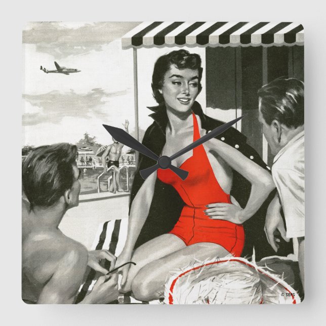 Relógio Quadrado Mulher Quente Vermelha (Frente)