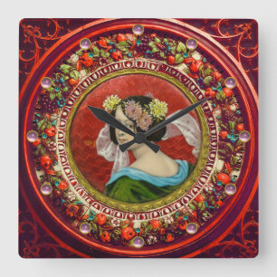 RELÓGIO QUADRADO MULHER ROMÂNTICA COM FLORES VINTAGEM ENAMEL