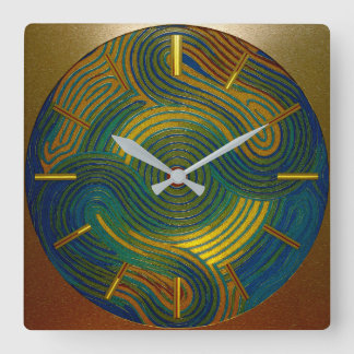 Relógio Quadrado Multi-Color Azul Dourado Verde Vermelho