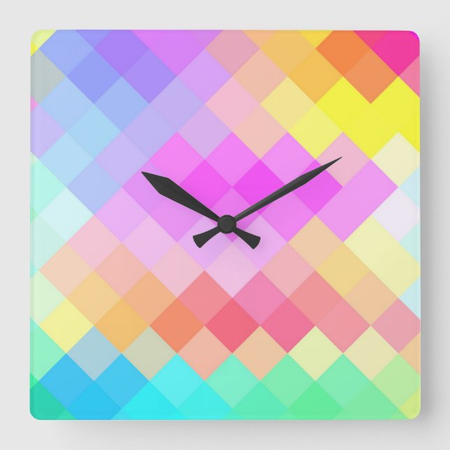 Relógio Quadrado Multicolor Diamond Seamless Pattern (Frente)