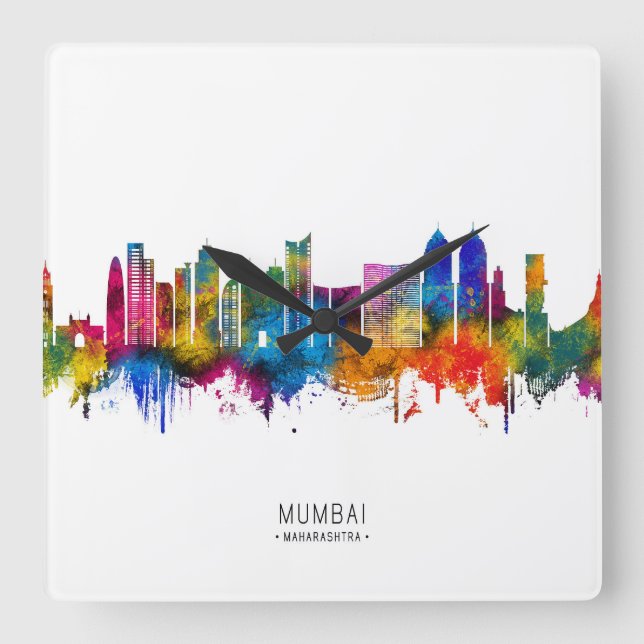 Relógio Quadrado Mumbai Maharashtra Skyline (Frente)