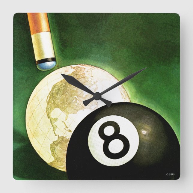Relógio Quadrado Mundo como Ball Cue (Frente)