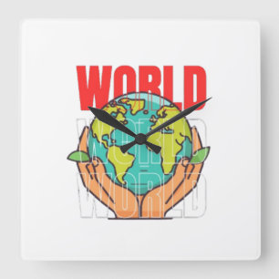 Relógio Quadrado Mundo – Design de Globo de Aventura de Viagem