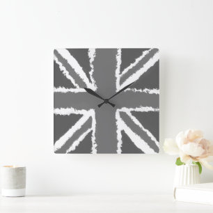 Relógio Quadrado Muro Montado de Cinzas de Arte Union Jack