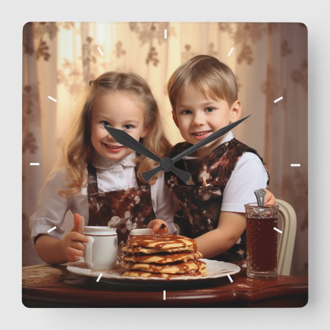 Relógio Quadrado Muro Personalizado de Fotografias Moderno Personal (Frente)