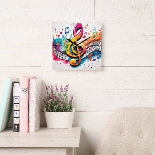 Relógio Quadrado Music Notes (Sala de leitura)