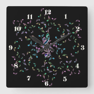 Relógio Quadrado Music Notes Star Wall Clock