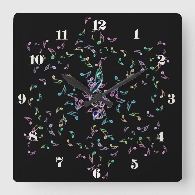 Relógio Quadrado Music Notes Star Wall Clock (Frente)