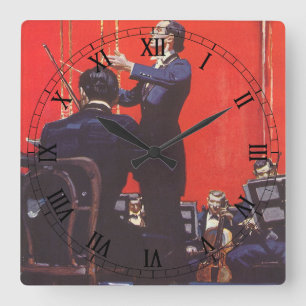 Relógio Quadrado Música Antiga, Regendo uma Orquestra