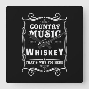 Relógio Quadrado Música country e uísque É por isso que estou aq
