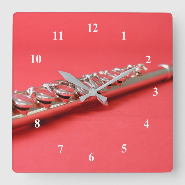 Relógio Quadrado Música de madeira rosa para estudantes de flauta (Frente)